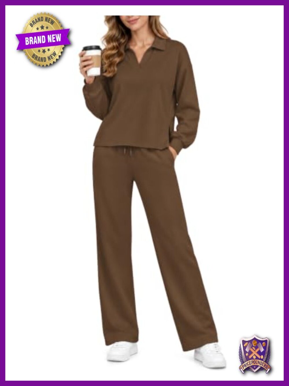 Women's 2 Piece Outfit Long Sleeve V Neck Top Wide Leg Pants Sweatsuit Set